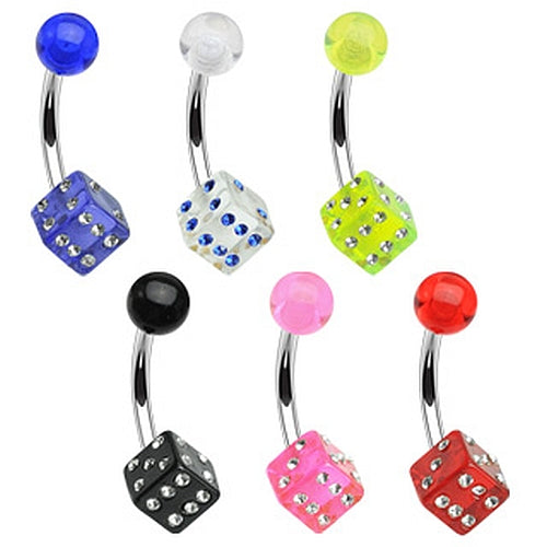 Bauchnabelpiercing Würfel mit Strasssteinchen aus Chirurgenstahl und UV-Acryl