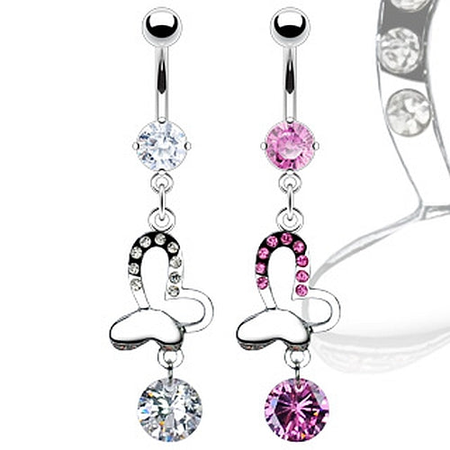 Bauchnabelpiercing mit Strass-Schmetterling und *Zirkonia Kristallsteinen C316L