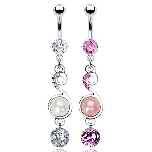Bauchnabelpiercing geschwungener Anhänger mit Perle C316L
