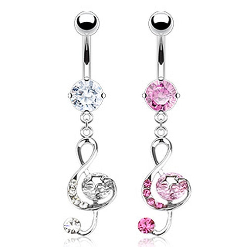 Bauchnabelpiercing mit Kristall Musik Note aus Chirurgenstahl