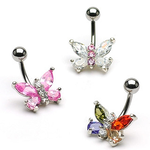 Bauchnabelpiercing Schmetterling Zirkonia CZ Kristall C316L