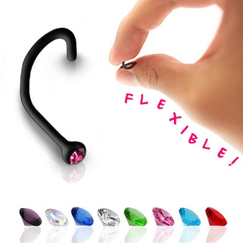Nasenpiercing Black flexibel Bioplastic mit Strass