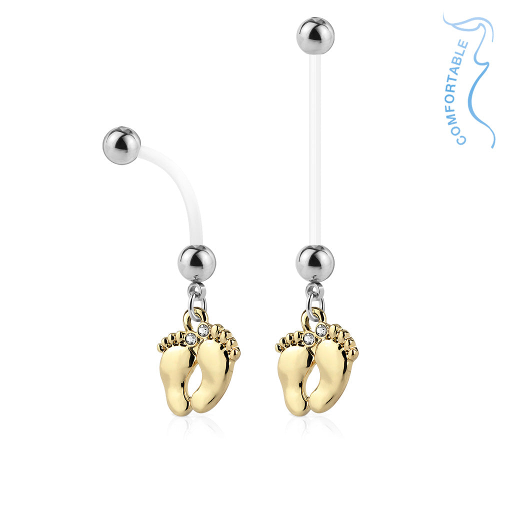 Bauchnabelpiercing Schwangerschaft Piercing Banane PTFE Bioflex Strass Baby Füße