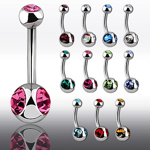Bauchnabelpiercing mit 3 Kristallsteinchen aus Chirurgenstahl