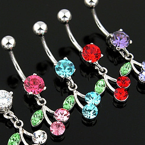 Bauchnabelpiercing mit Zirkonia* Kristall Kirsche aus Chirurgenstahl