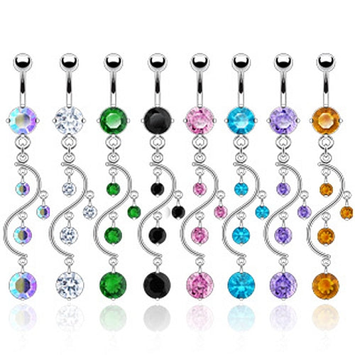 Bauchnabelpiercing Silber Style geschwungener Zirkonia Anhänger