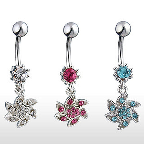 Bauchnabel Piercing mit Zirkonia* Stein und Strass Blume