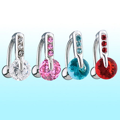 Reverse Bauchnabelpiercing mit *Zirkonia Kristall-Stein aus Chirurgenstahl
