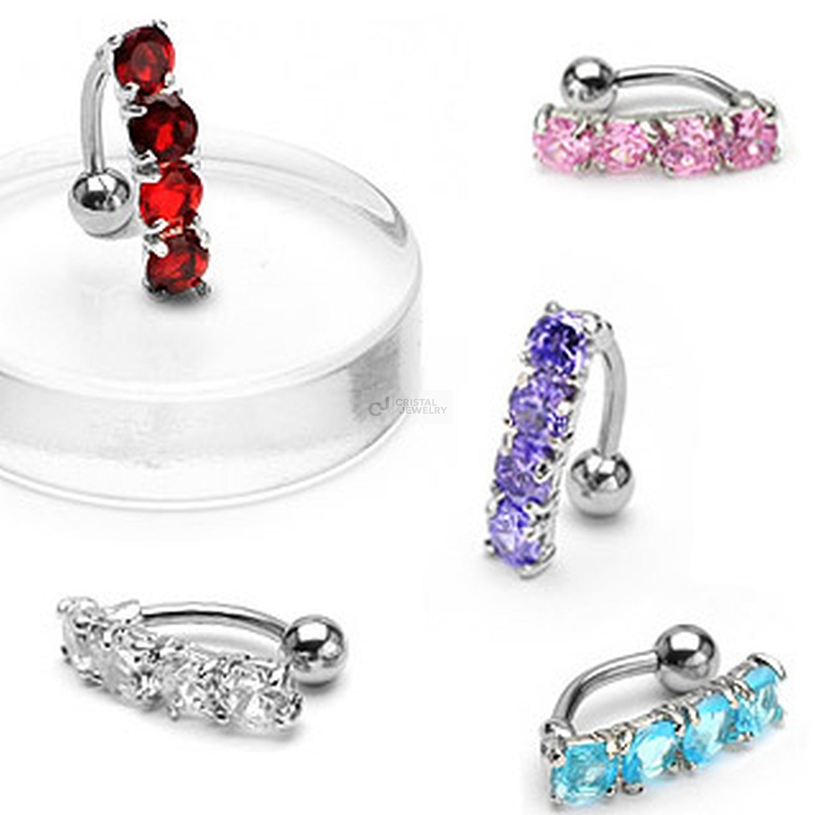 Reverse Bauchnabelpiercing mit 4 *Zirkonia Steinchen aus Chirurgenstahl
