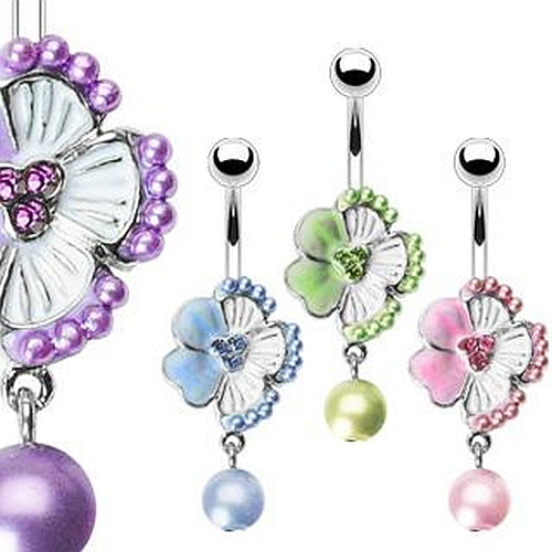BAUCHNABELPIERCING GLÜCKS KLEEBLATT PERLE STRASS CHIRURGENSTAHL FARBWAHL