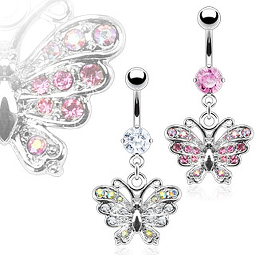 Bauchnabelpiercing mit glitzer Strass Schmetterling und Zirkonia* Stein