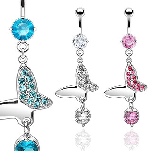 Bauchnabel Piercing mit Zirkonia* Stein und Strass-Schmetterling