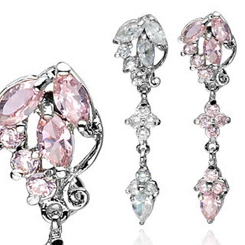 Reverse Bauchnabelpiercing mit Kristall Blüten Chirurgenstahl