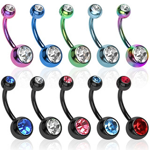 Bauchnabelpiercing Titan IP Beschichtung 2 Zirkonia Steine