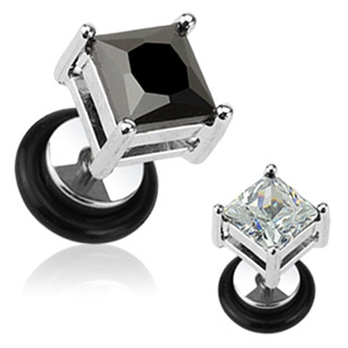 Fake Plug Piercing Kristall Stein Square Dia Cut CZ Prong