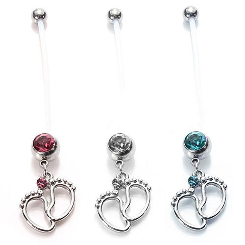 Bauchnabelpiercing Schwangerschaft Piercing PTFE Bioflex Baby Füße Strass Kristall