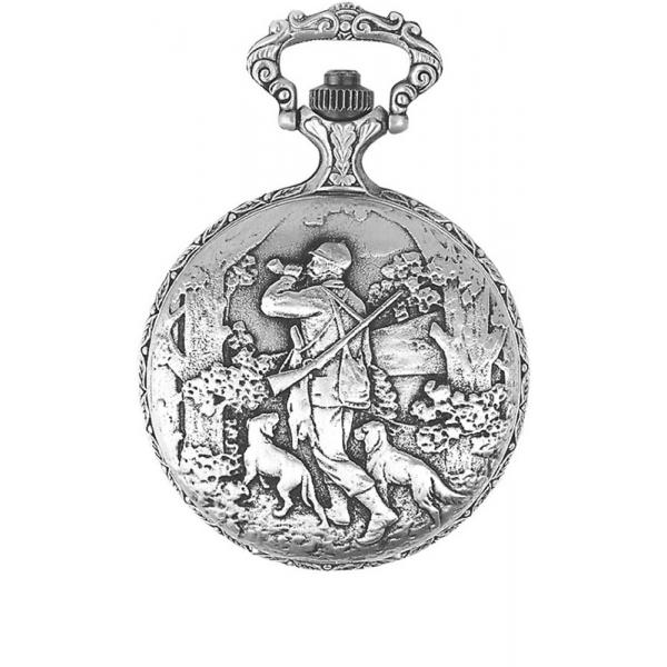 Vintage Taschenuhr Handaufzug, Jäger mit Hunden chromé