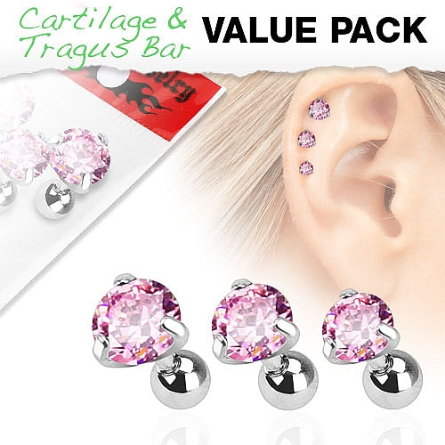 3er Set Tragus Piercing mit Zirkonia Farbwahl